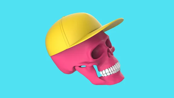 Рендеринг Черепа Кепке Синем Фоне Render Pink Skull Стиль Поп — стоковое фото