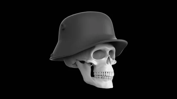 Череп Немецком Военном Шлеме Черном Фоне Render Skull War — стоковое фото