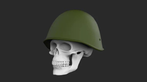 Crânio Capacete Soviético Militar Fundo Preto Renderizar Crânio Soldado — Fotografia de Stock