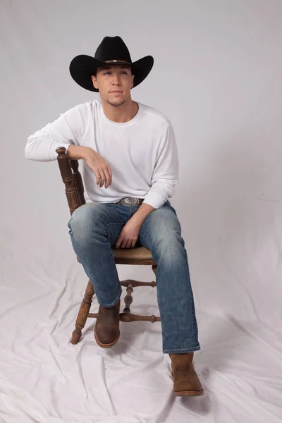 Homem Feliz Chapéu Cowboy Preto — Fotografia de Stock