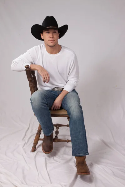 Happy Man Black Cowboy Hat — Stock fotografie