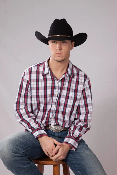 Cowboy Sitting Resting Thoughtfully — Stock fotografie