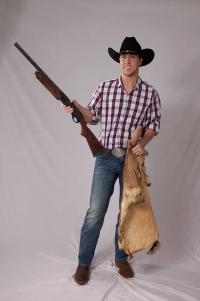 Boldog Cowboy Puskával — Stock Fotó