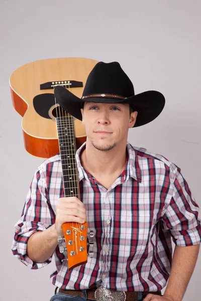Cowboy Smile Holding Guitar —  Fotos de Stock