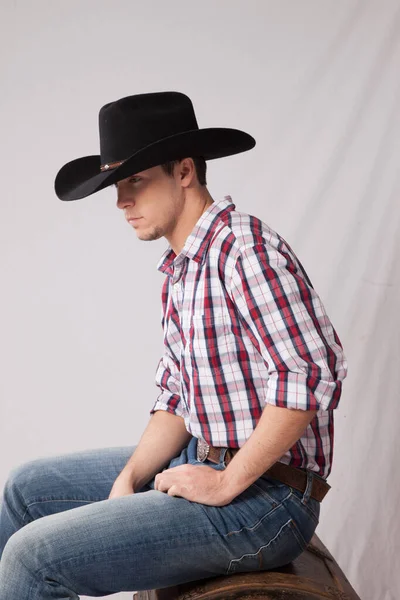 Cowboy Sitting Thoughtfully Resting — Stock Photo, Image