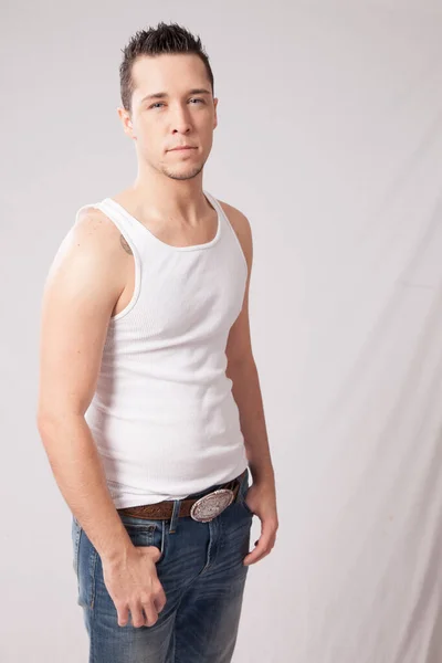 Pensive Man Undershirt — Stock Photo, Image