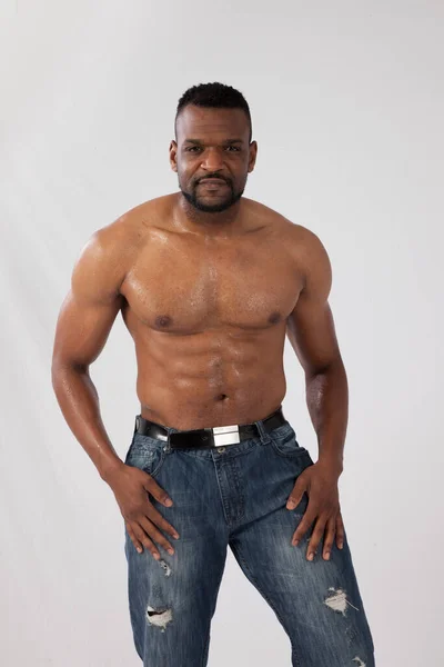 Pensive Black Man Shirt — Stock Photo, Image