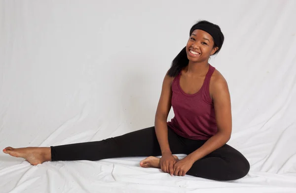 Happy Black Woman Sitting Smile — Stock Photo, Image