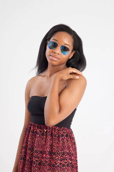 Beautiful Black Woman Looking Thoughtful — Stock Photo, Image