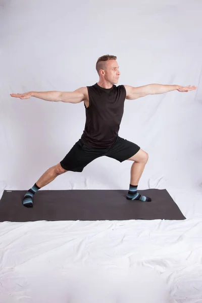Handsome Man Black Outfit Stretching — Stock Photo, Image
