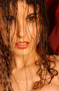 Sexy brunette with wet hair clipart