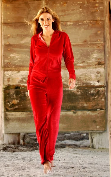 Pantalón y capucha de fieltro rojo — Foto de Stock