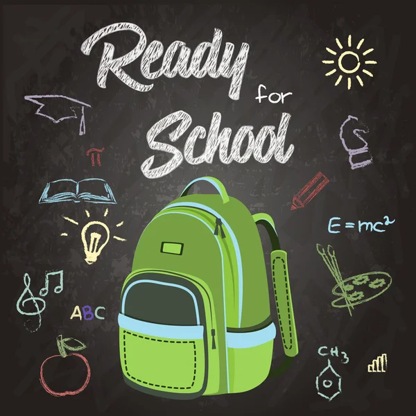 Bannière de retour à l'école avec sac à dos vert — Image vectorielle