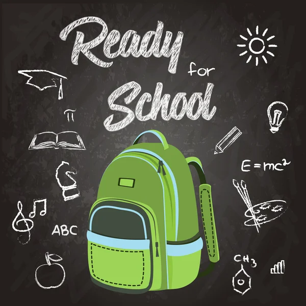 Back to School banner with Green Backpack — Stock Vector