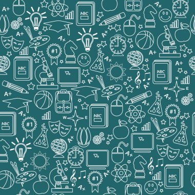 Geri okul Dikişsiz desen ve çizgi Icon set için. 