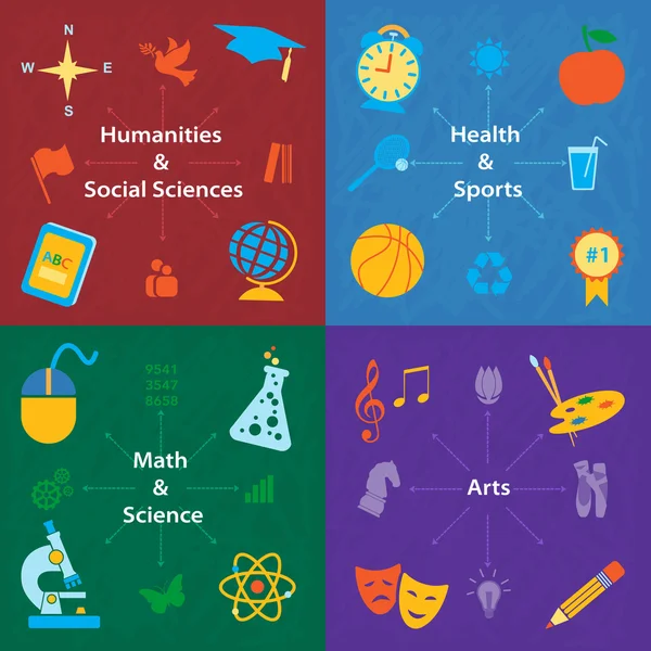 Ensemble d'icônes illustrant les sujets scolaires — Image vectorielle