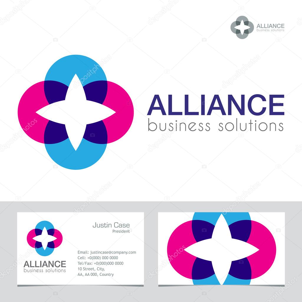 Business Icon & Business card vector template. Abstract symbol of energy, unity, links, connection, success. Brand visualization template. Business Sign template. Typography proposal. Editable