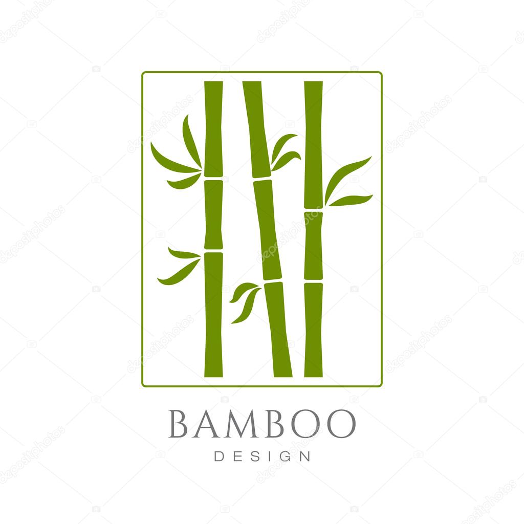 Bamboo trees silhouettes on white background vector icon. Business sign template for modern design, beauty boutique, yoga, spa, cosmetics labeling, botanical garden, flower shop. Sample text