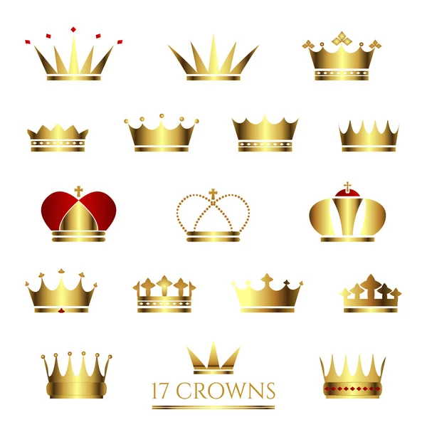 Conjunto de 17 coronas de oro . — Vector de stock