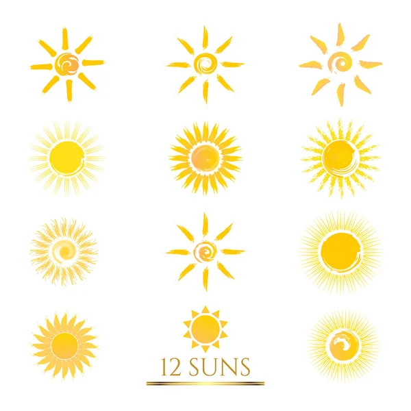 Set of 12 flat Sun icons. — Stock Vector