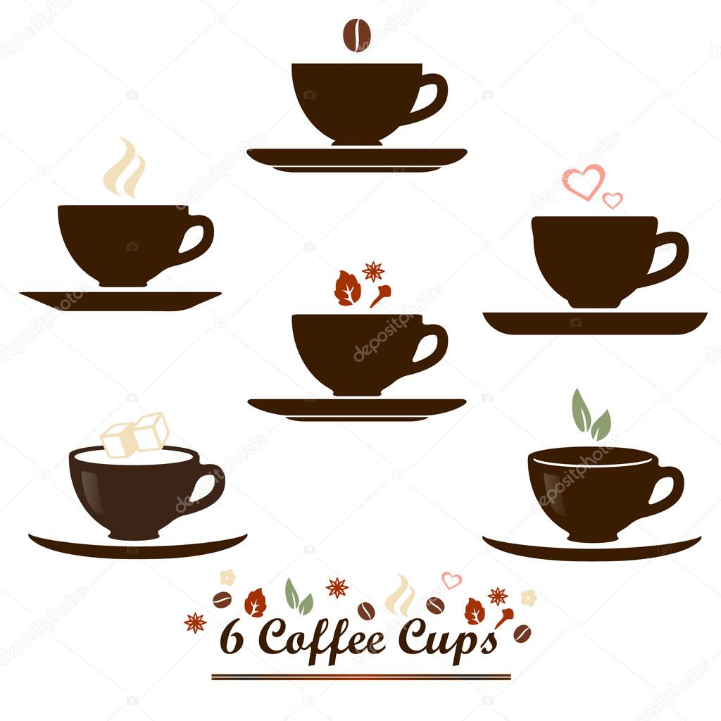 Coffee cup vector flat icon set for coffee or tea product package marking & labelling, menu decoration, web site user interface elements.