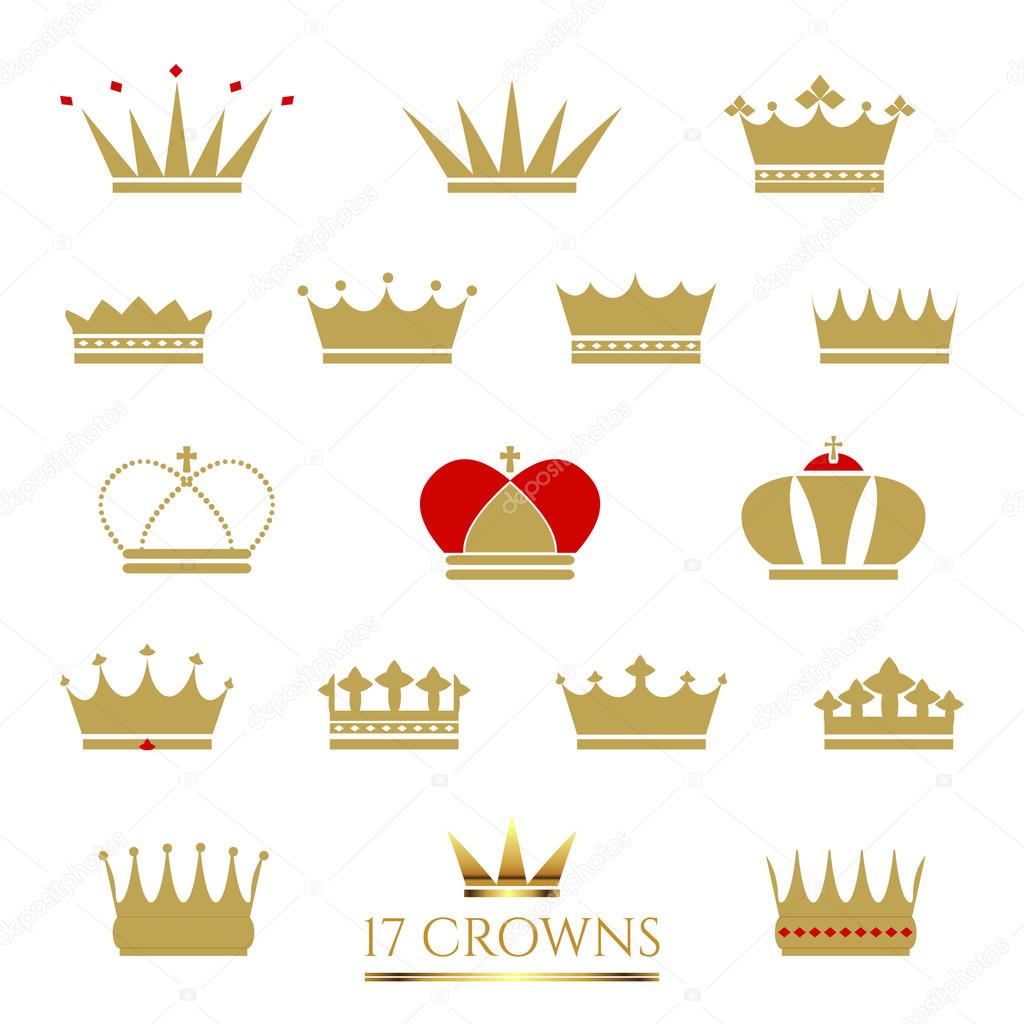 Set of  17 flat Golden Crowns.