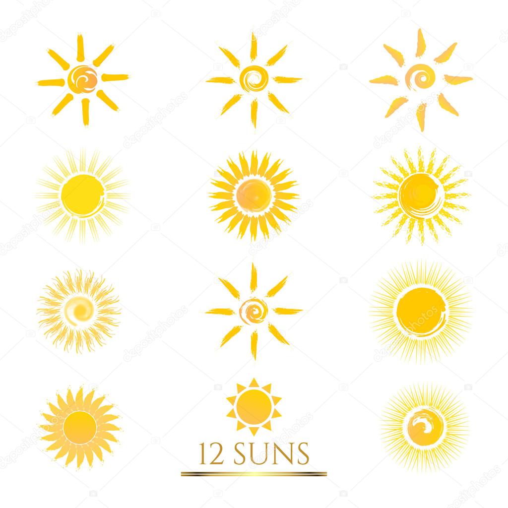 Set of 12 flat Sun icons.