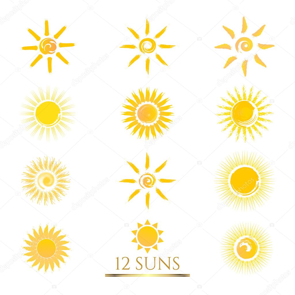 Set of Sun icons. Sun vector illustrations. Business sign or product labeling element templates part of corporate identity. Simple & detailed Sun icons. Vector design is layered & editable.