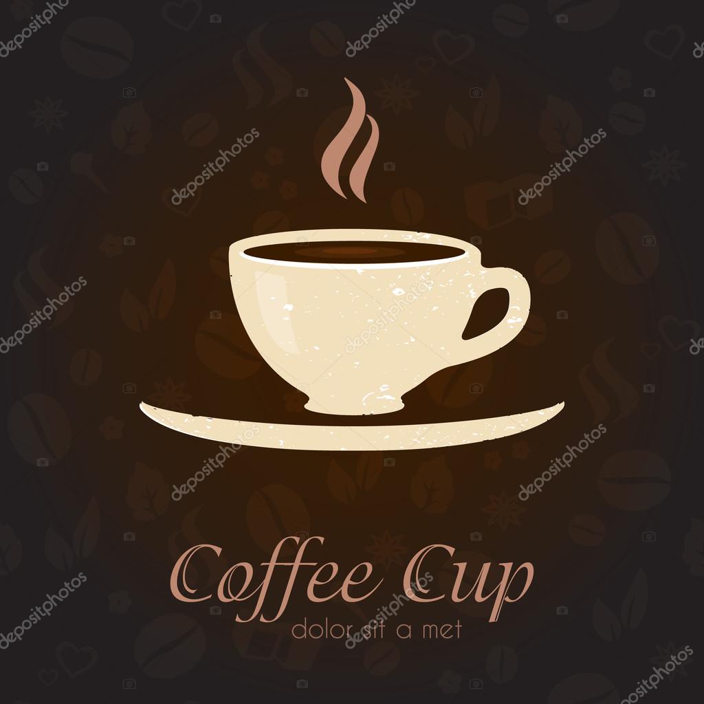 Coffee cup with grunge texture business sign vector template. Coffee pattern background. Product labeling template element, menu decoration, part of corporate identity for cafe, restaurant, coffee shop, boutique. Sample text. Editable, layered design