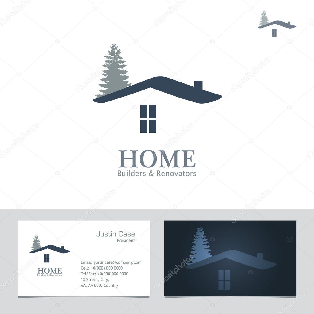 Real Estate Business sign & Business Card vector template for architecture bureau, home insurance, brokerage, building & renovation business, home design & decoration. Business graphics. Corporate web site element. Sample text