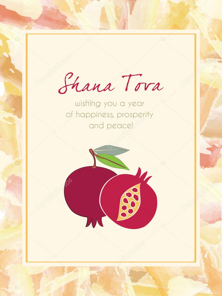 Pomegranate and Festive Watercolor Frame Greeting card design vector template.