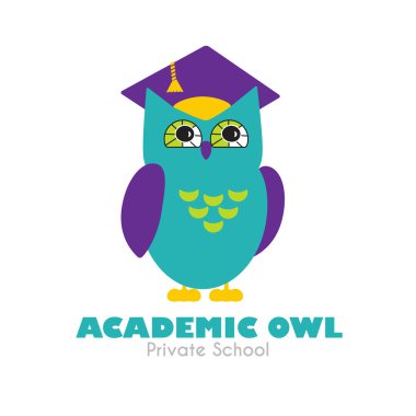 Yüksek lisans şapka eğitim vektör simge şablonu düz stil içindeki baykuş.