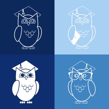 Baykuş lisansüstü şapka eğitim vektör simge şablonu içindeki doğrusal ve düz stil.