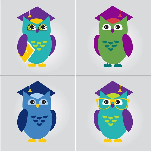 Hibou dans le modèle d'icône vectorielle éducative Graduate Hat style plat . — Image vectorielle