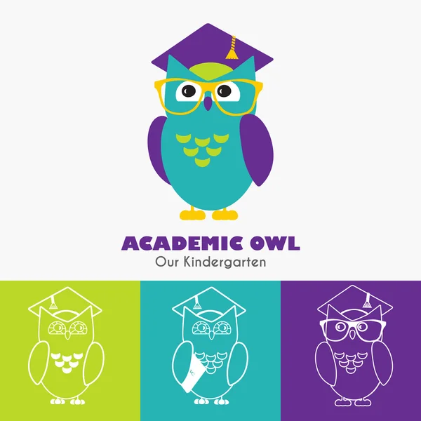 Hibou dans Graduate Hat modèle d'icône vectorielle éducative en style linéaire et plat . — Image vectorielle