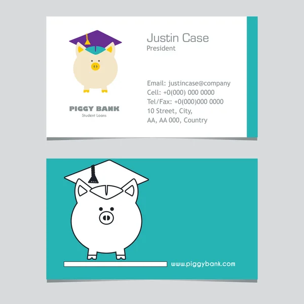 Piggy Bank in Graduate Hat vector sign and business card template. — Stock Vector