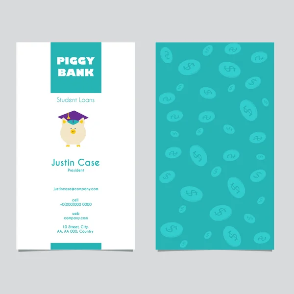 Piggy Bank en el signo de vector de sombrero de graduado y plantilla de tarjeta de visita . — Vector de stock