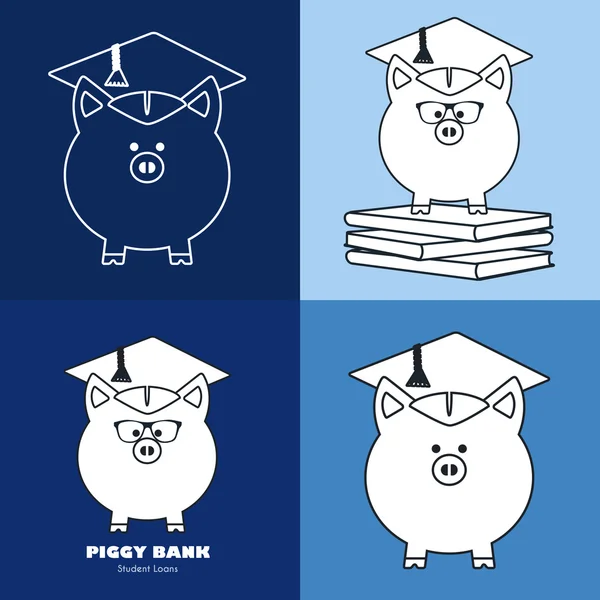 Piggy Bank in Graduate Hat icône vectorielle en style plat et linéaire . — Image vectorielle