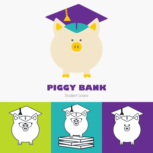 Piggy Bank em ícone de vetor de chapéu de graduação em estilo plano e linear . —  Vetores de Stock