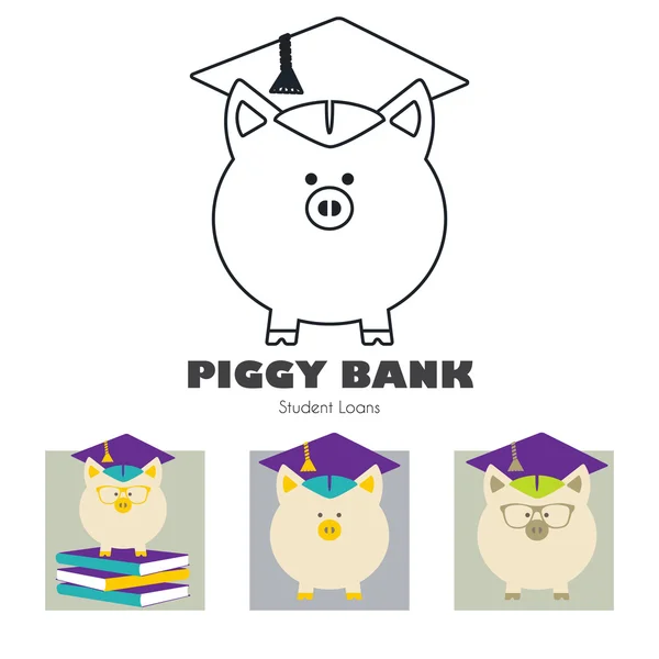Piggy Bank in Graduate Hat vector icon in flat and linear style. — Stock Vector