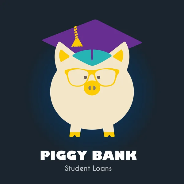 Piggy Bank em ícone de vetor de chapéu de graduação em estilo plano . —  Vetores de Stock