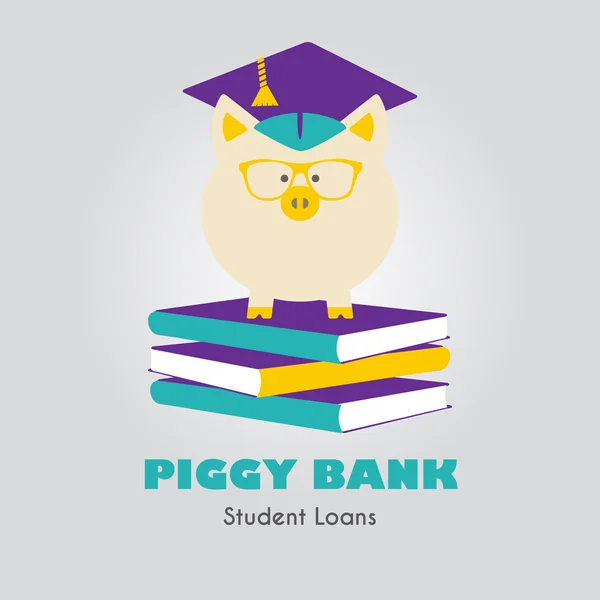 Piggy Bank in Graduate Hat icône vectorielle dans le style plat . — Image vectorielle