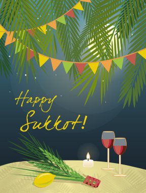 Sukkot Festival tebrik kartı tasarım vektör şablonu.