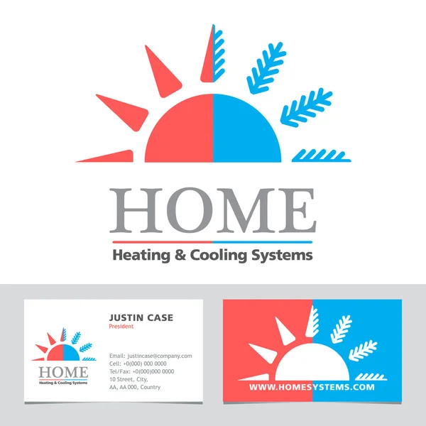 Sistemas de calefacción y refrigeración icono de negocio & plantilla de vector de tarjeta de visita — Archivo Imágenes Vectoriales