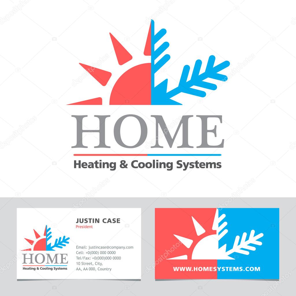 Heating & Cooling systems business icon & business card vector template