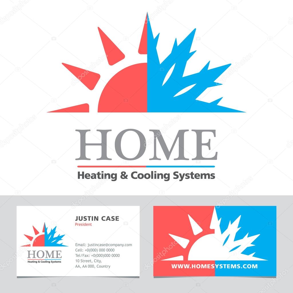Heating & Cooling systems business icon & business card vector template