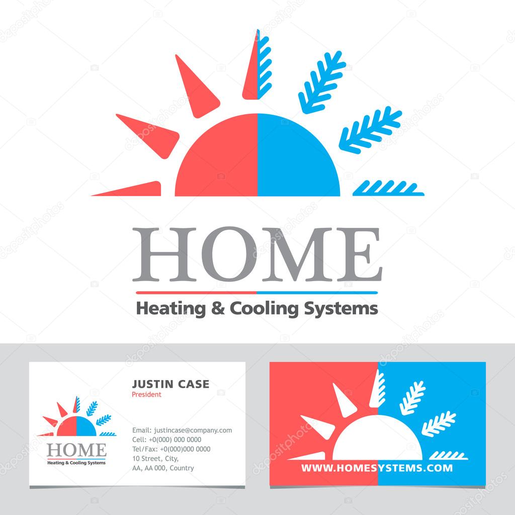 Heating & Cooling systems business icon & business card vector template