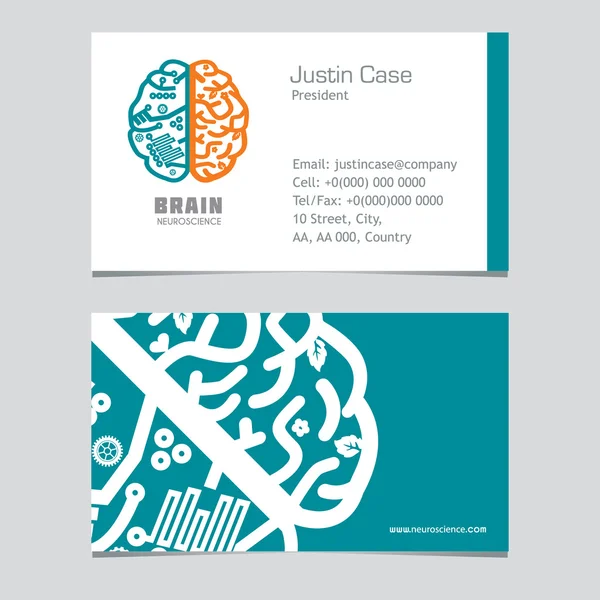 인간의 두뇌 벡터 아이콘 및 비즈니스 카드 템플릿. — 스톡 벡터