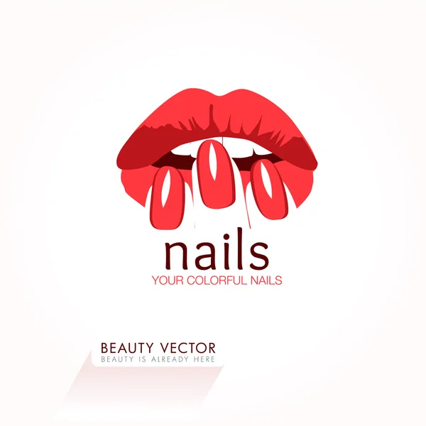 Woman's Red Lips and Nails Beauty Icon — Stock Vector