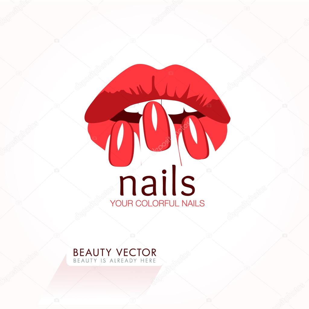 Woman's red lips and nails silhouette vector illustration. Business sign template for Beauty Industry, Beauty Salon, Cosmetic labeling, Beauty Boutique. Vector graphics representing concept of femininity, beauty, freedom. Layered, editable
